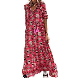 Candy Skull Bright Pink Maxi Dress